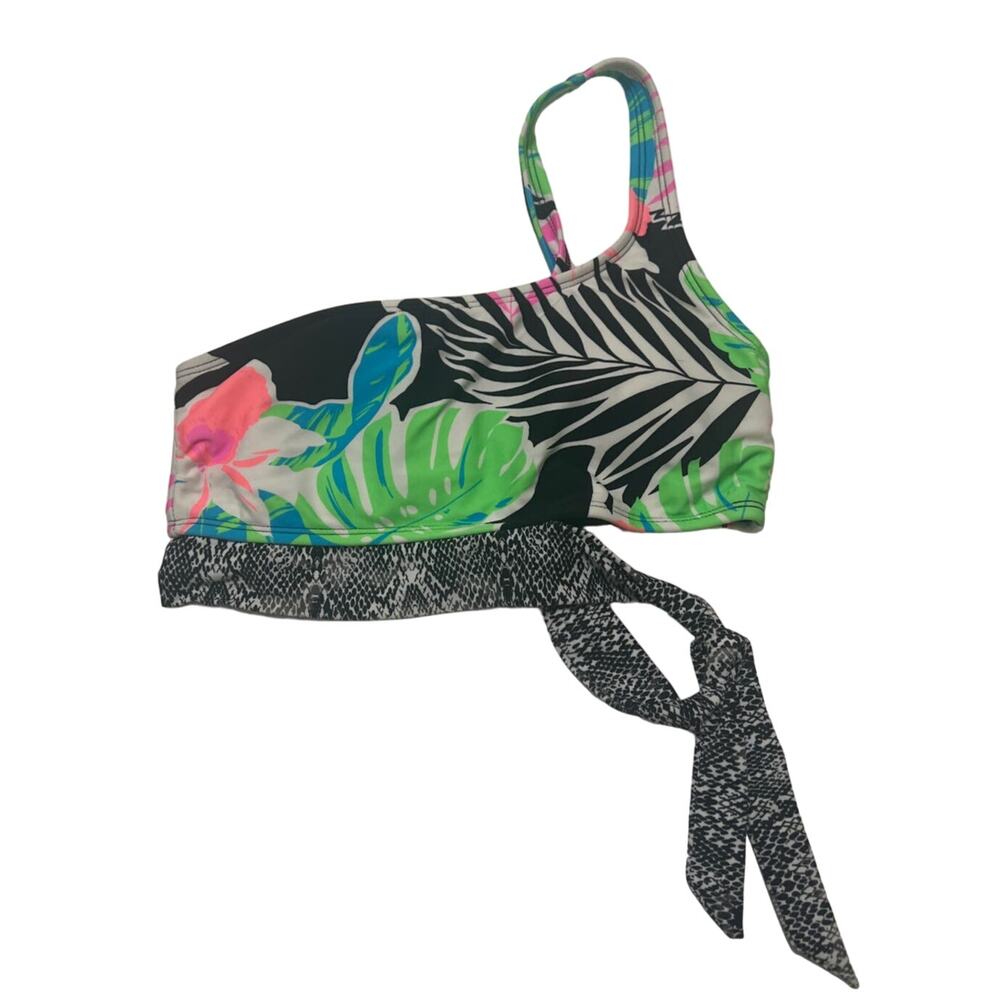 O'rageous One Shoulder Side Tie Black Multicolor Bikini Top NWT Juniors Size S